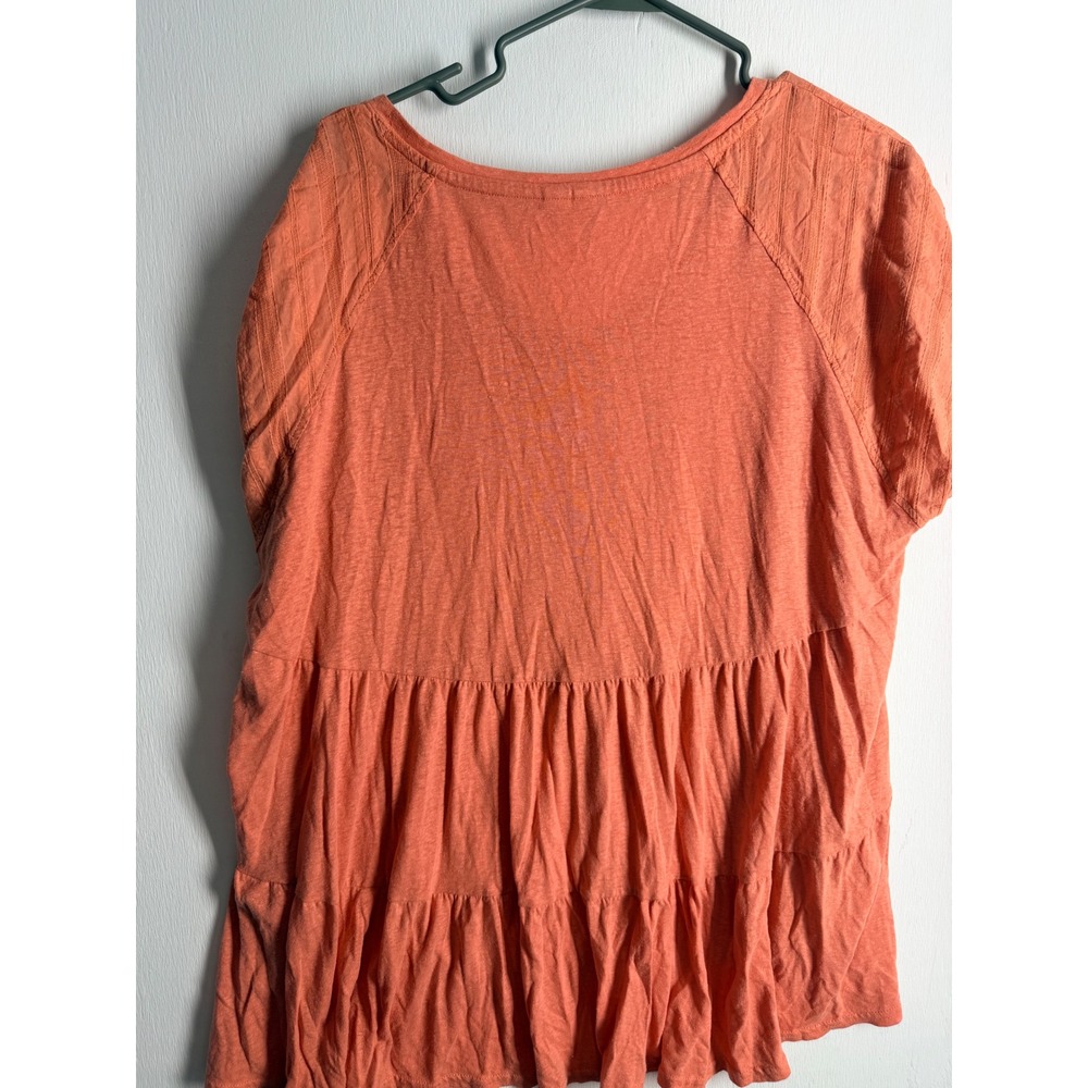 Cato Coral Orange Tiered Babydoll Top V-Neck Short Sleeve Plus Size 18/20W